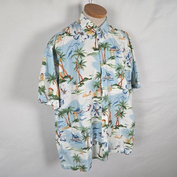 Campia Moda Shirt Men's L Blue Colorful Hawaiian Tropic Button Down Short Sleeve - Picture 16 of 16